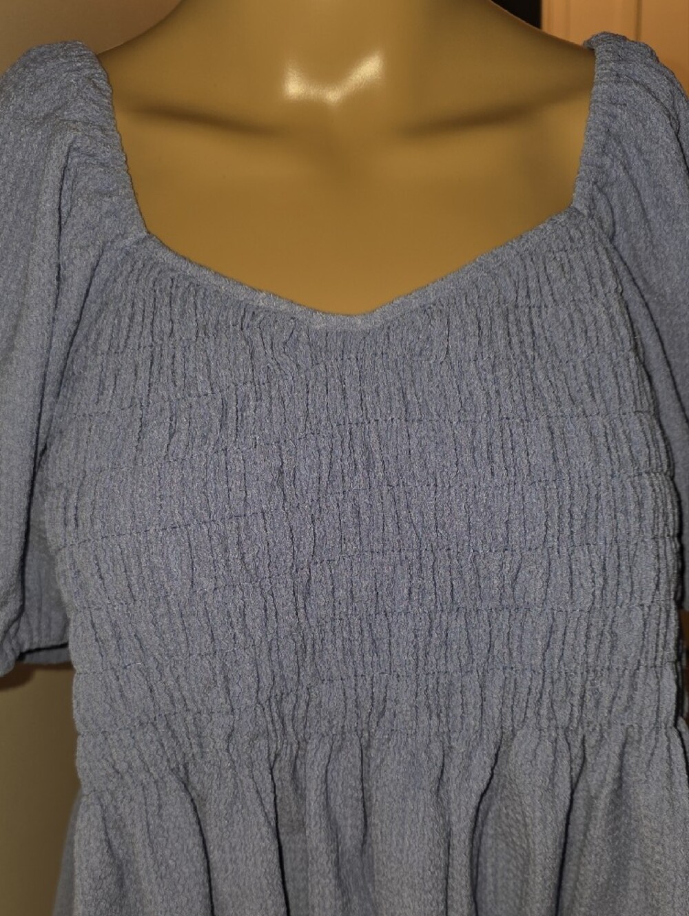 Nwt For Good Blue Smocked Peplum Puff-Sleeve Top - Picture 3 of 8